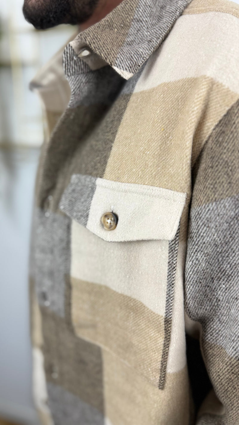 Giacca-camicia beige quadri solid