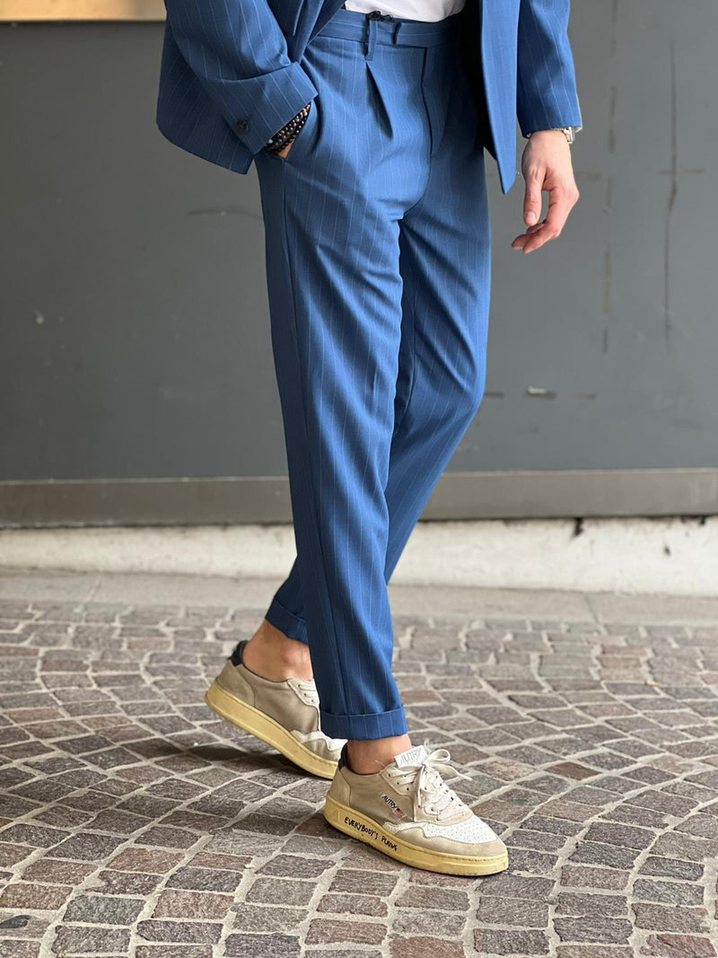 Pantalone Altatensione Gessato Blu